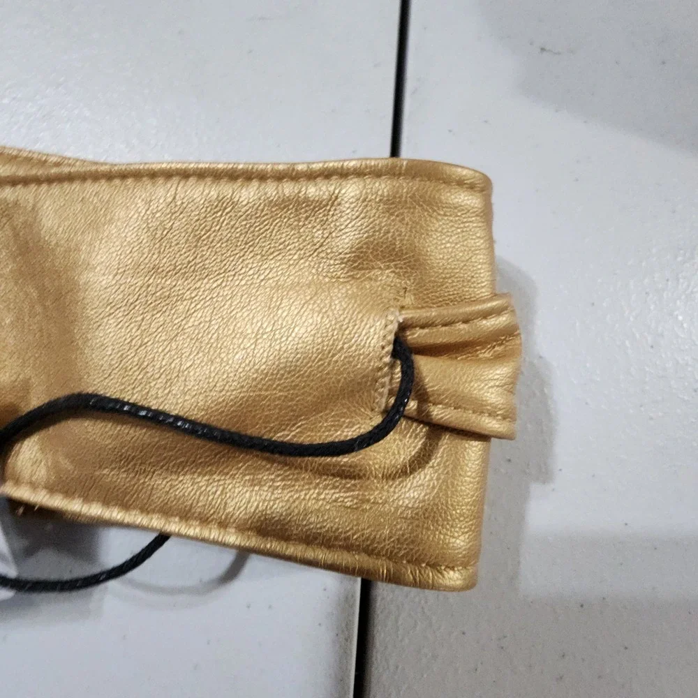Beautiful by Lawrence Zarian Gold Metallic Obi Wrap Belt Faux Leather NWT ML